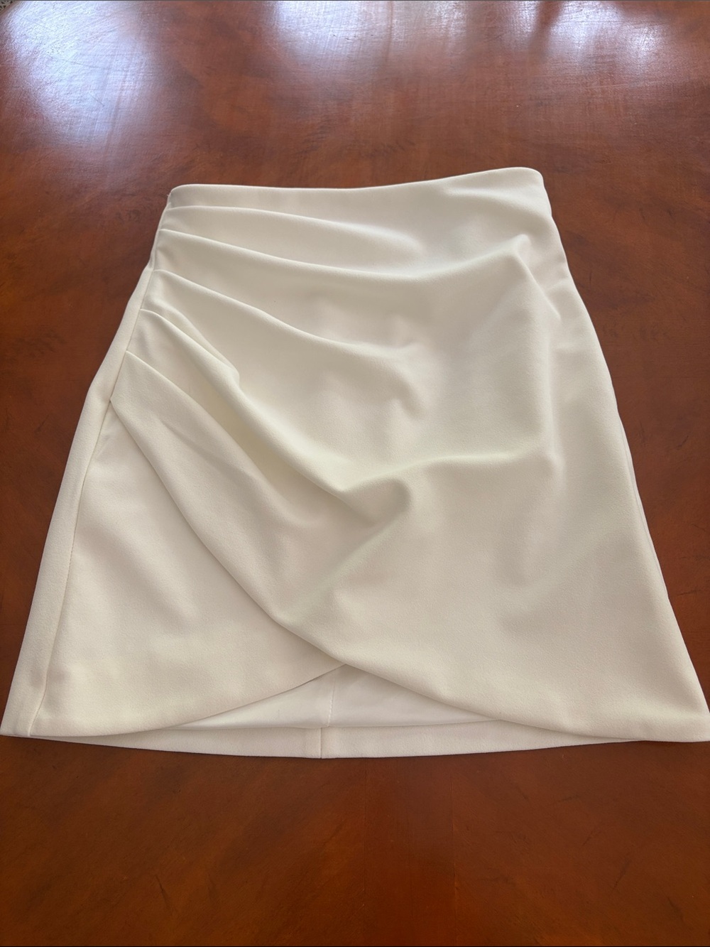 Zara ivory Draped faux Wrap Mini Skirt